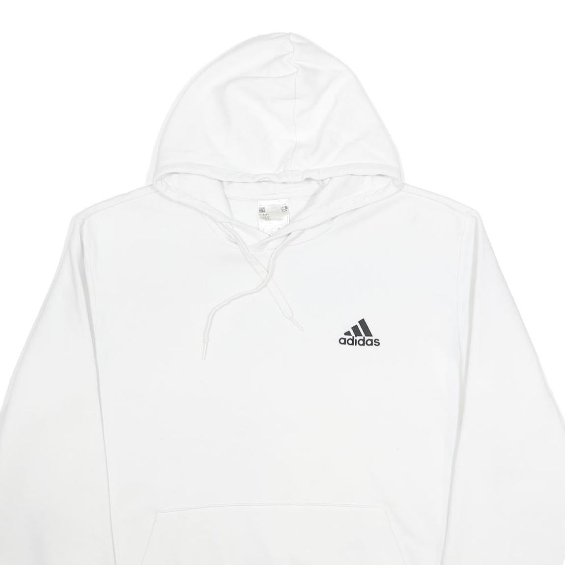 ADIDAS Mens White Pullover Hoodie XL Cotton Blend Casual Sports Sweatshirt