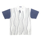 FILA Mens White & Navy Wave Pattern Short Sleeve Polo Shirt M Cotton Casual