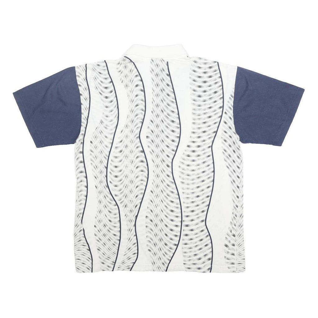FILA Mens White & Navy Wave Pattern Short Sleeve Polo Shirt M Cotton Casual