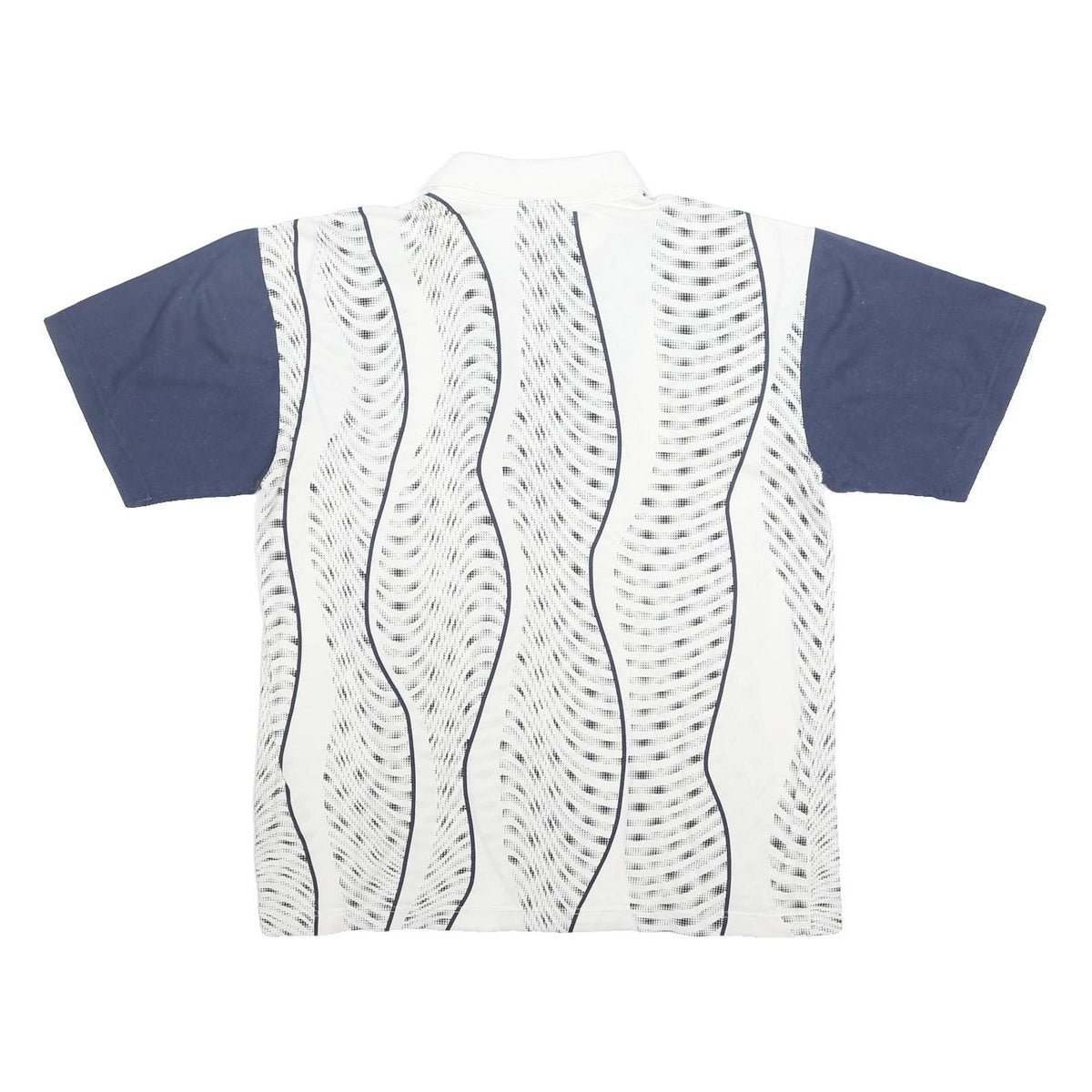 FILA Mens White & Navy Wave Pattern Short Sleeve Polo Shirt M Cotton Casual