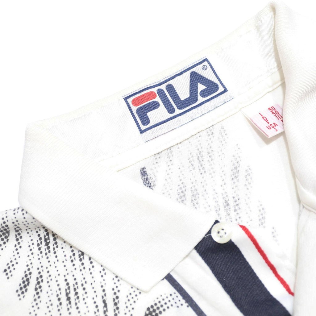 FILA Mens White & Navy Wave Pattern Short Sleeve Polo Shirt M Cotton Casual