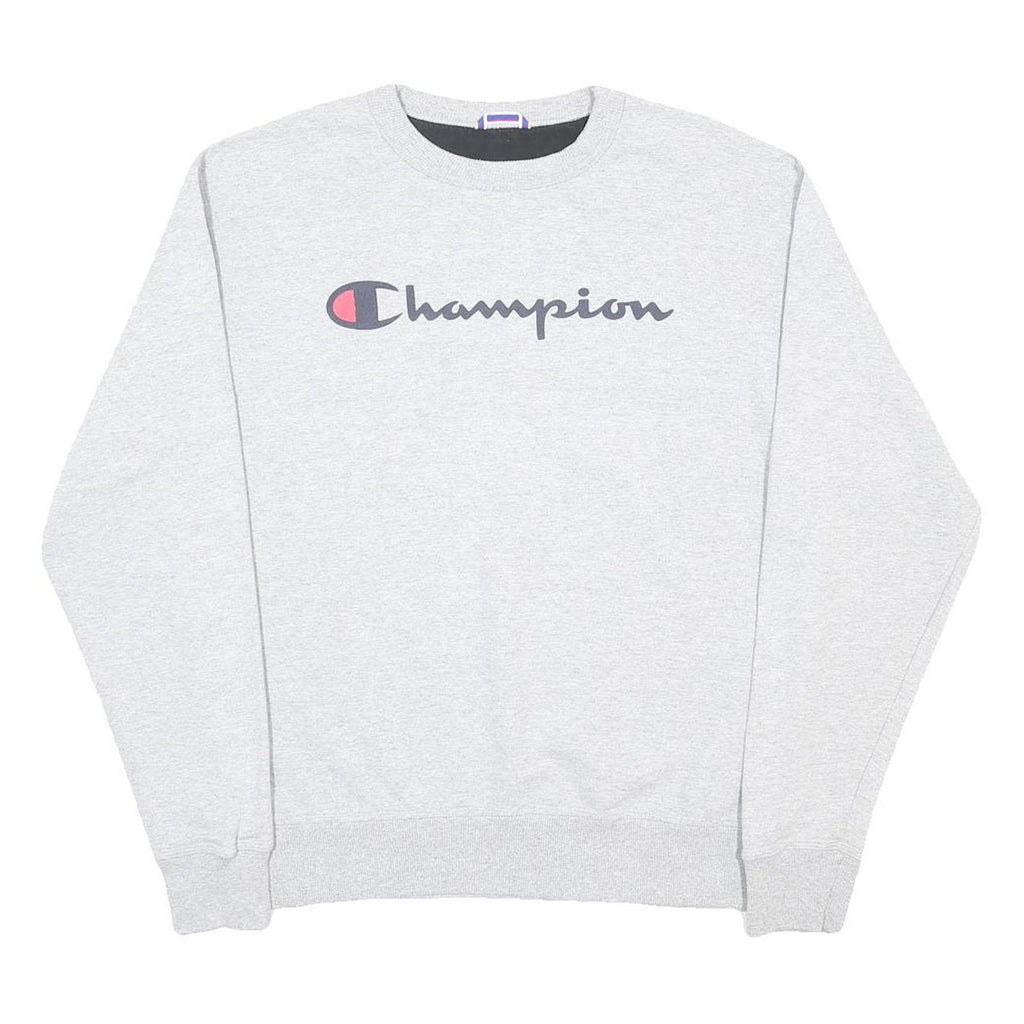 CHAMPION Mens Grey Sweatshirt Crew Neck M Logo Printed Cotton Blend Pullover