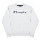 CHAMPION Mens Grey Sweatshirt Crew Neck M Logo Printed Cotton Blend Pullover