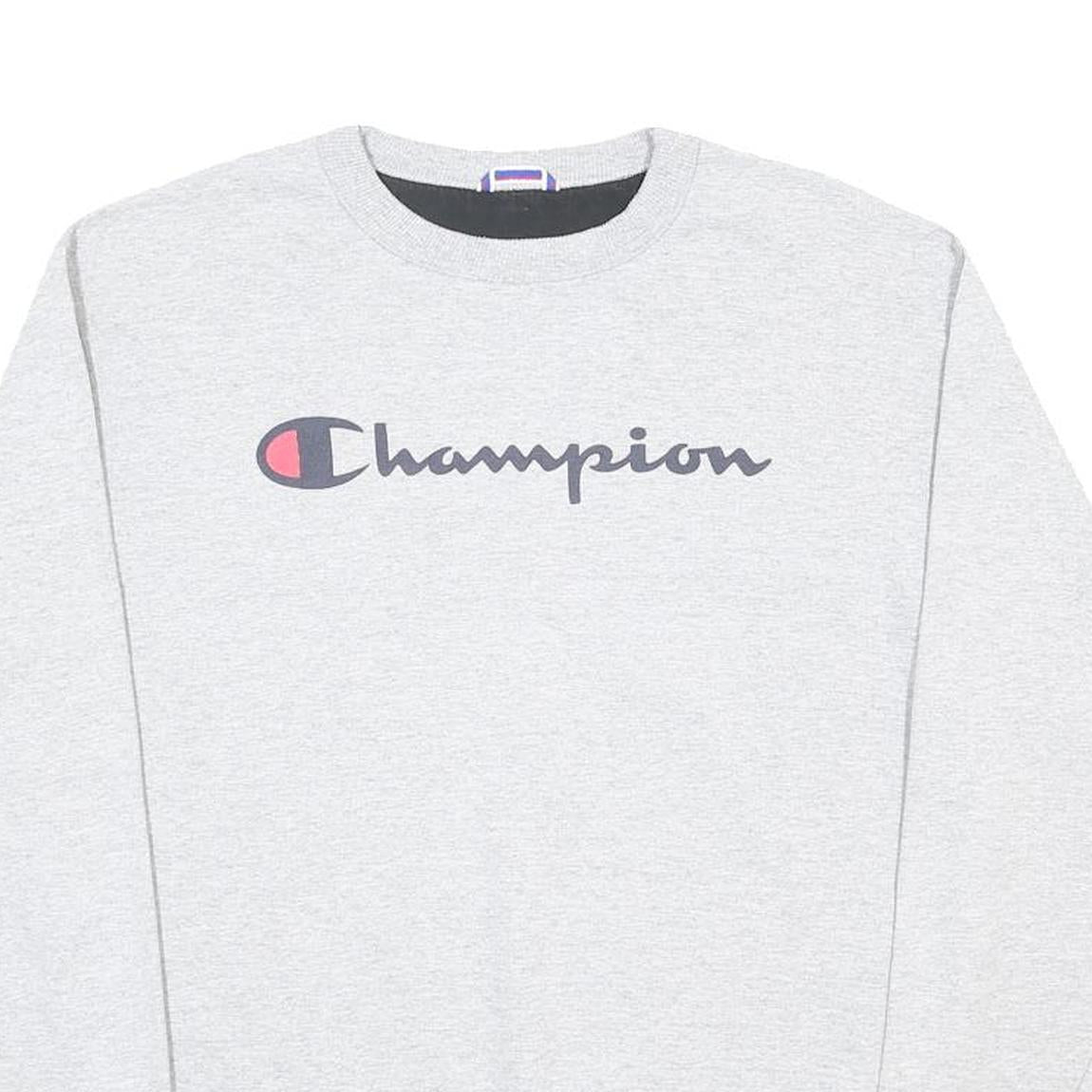 CHAMPION Mens Grey Sweatshirt Crew Neck M Logo Printed Cotton Blend Pullover