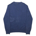 POLO RALPH LAUREN Mens Blue Plain V-Neck Basic Knit Jumper M Classic Cotton