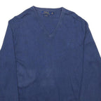 POLO RALPH LAUREN Mens Blue Plain V-Neck Basic Knit Jumper M Classic Cotton