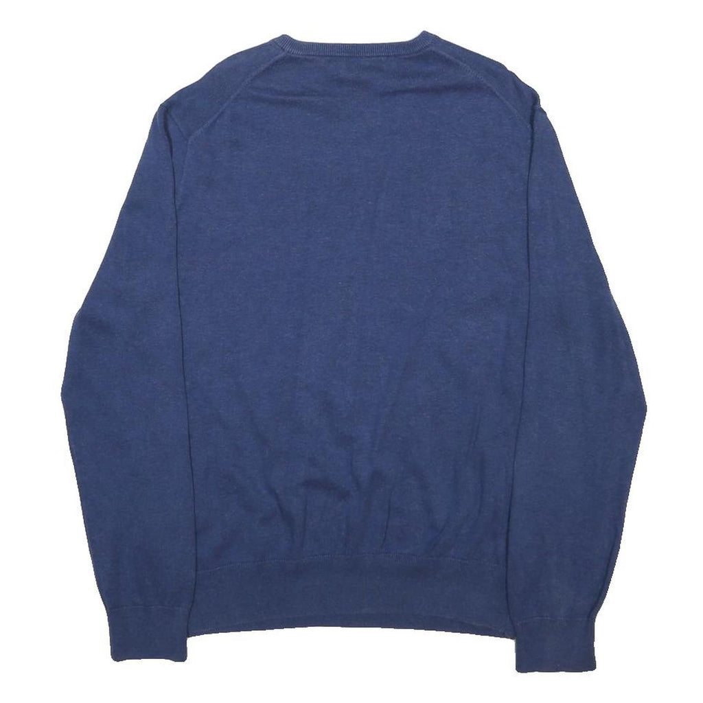POLO RALPH LAUREN Mens Blue Plain V-Neck Basic Knit Jumper M Classic Cotton