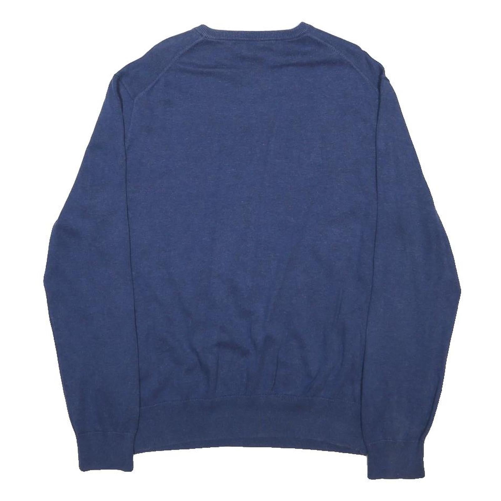POLO RALPH LAUREN Mens Blue Plain V-Neck Basic Knit Jumper M Classic Cotton