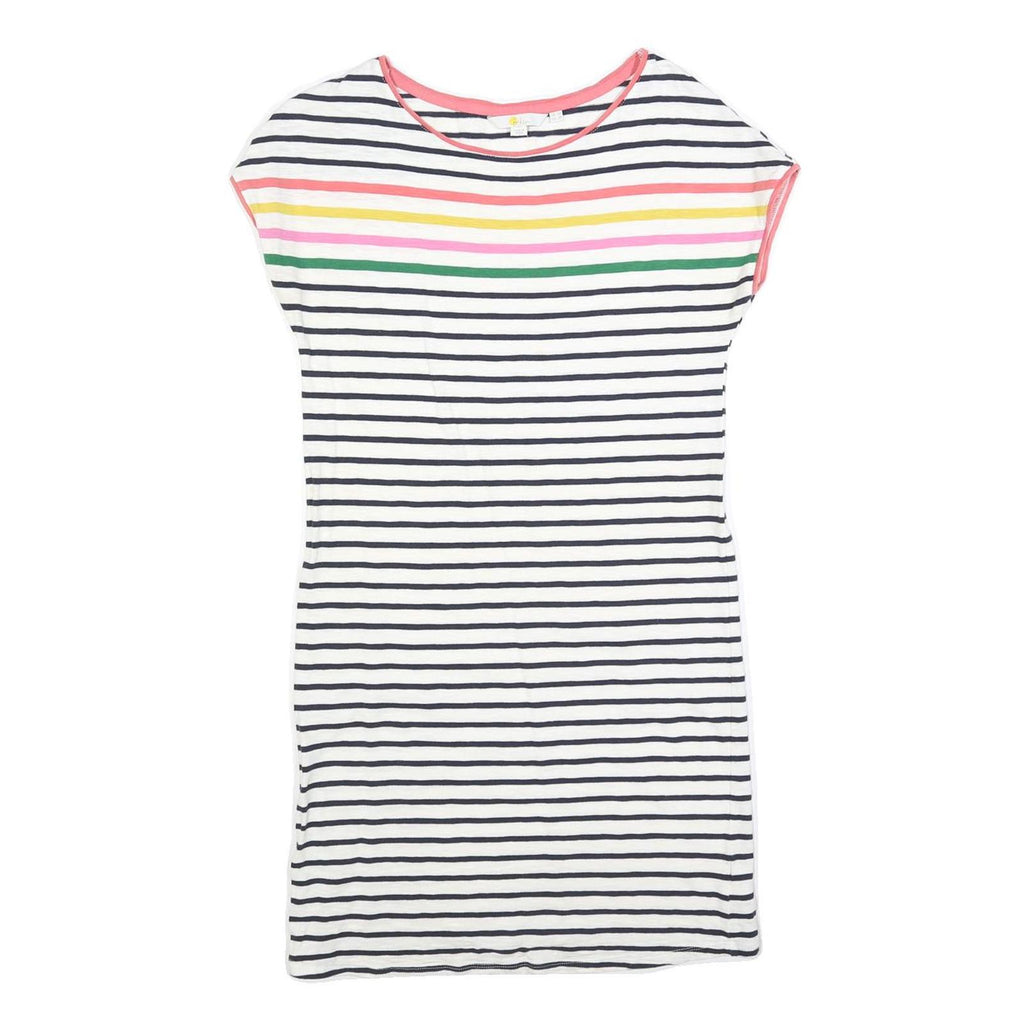 BODEN Womens White Navy & Multi Stripe Day Cotton Blend Short Sleeve Knee Length