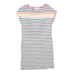 BODEN Womens White Navy & Multi Stripe Day Cotton Blend Short Sleeve Knee Length