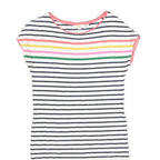BODEN Womens White Navy & Multi Stripe Day Cotton Blend Short Sleeve Knee Length