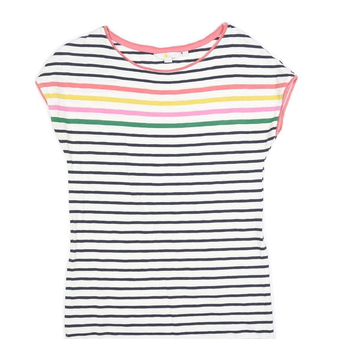BODEN Womens White Navy & Multi Stripe Day Cotton Blend Short Sleeve Knee Length