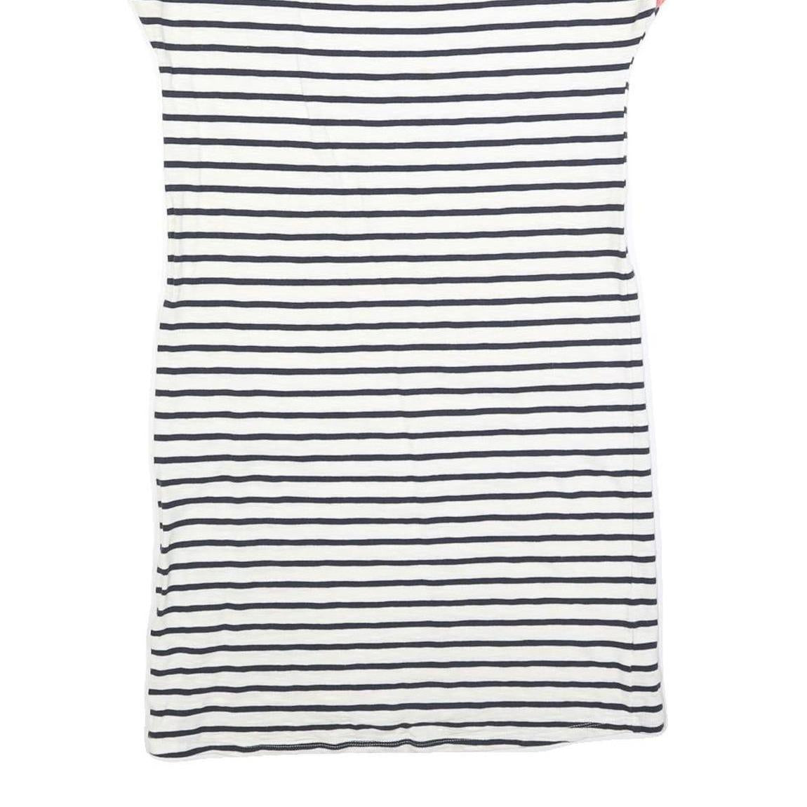 BODEN Womens White Navy & Multi Stripe Day Cotton Blend Short Sleeve Knee Length