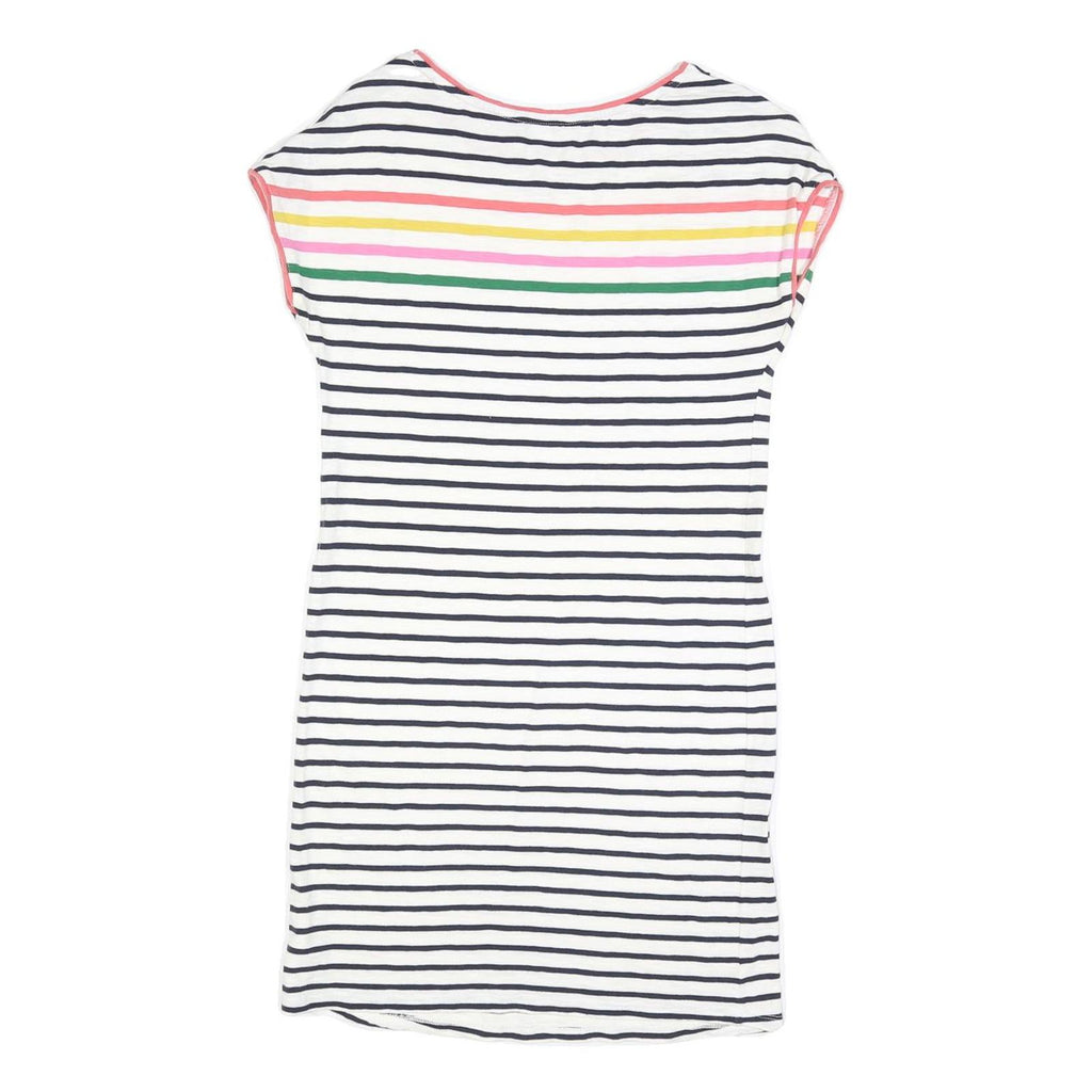 BODEN Womens White Navy & Multi Stripe Day Cotton Blend Short Sleeve Knee Length
