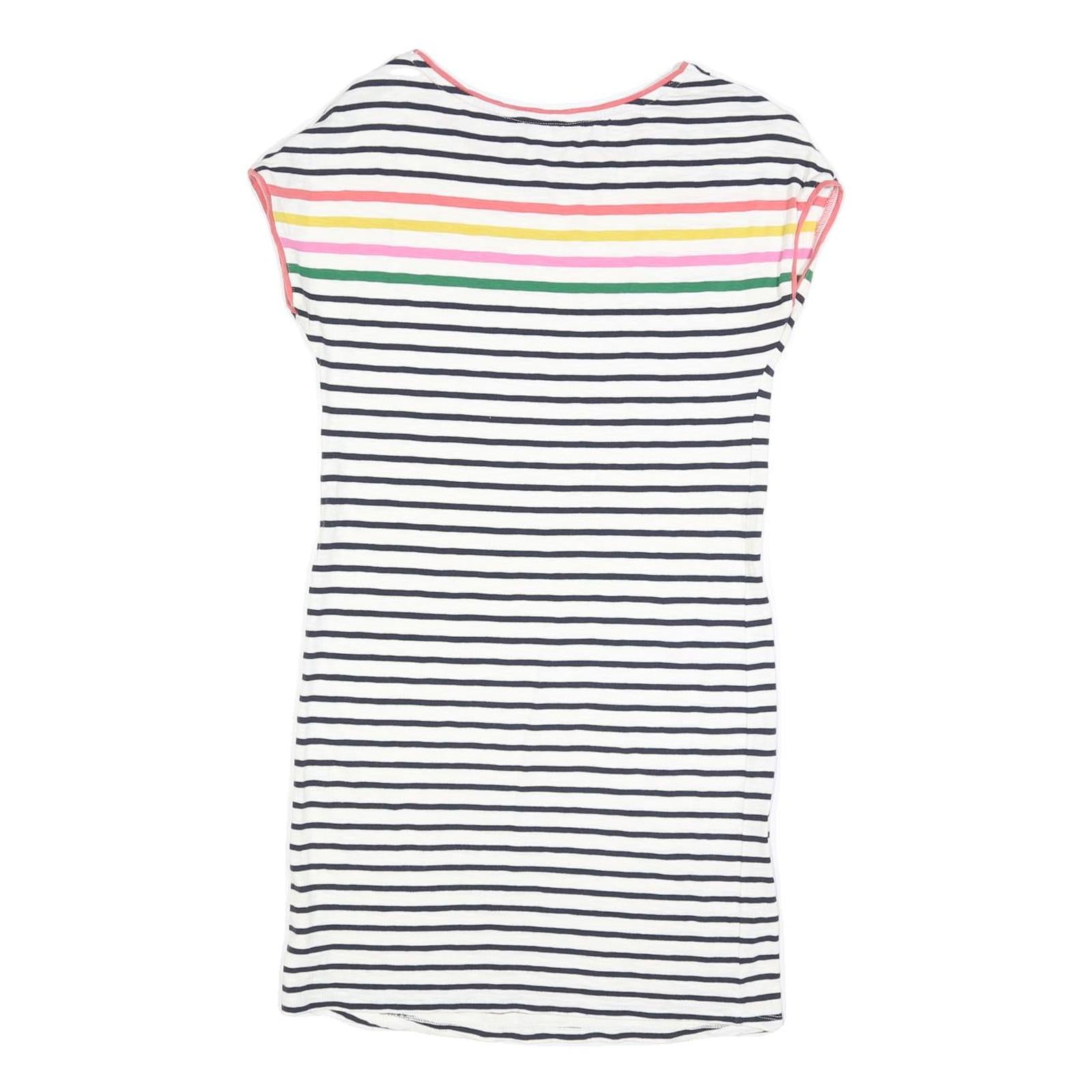 BODEN Womens White Navy & Multi Stripe Day Cotton Blend Short Sleeve Knee Length