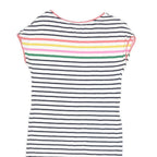 BODEN Womens White Navy & Multi Stripe Day Cotton Blend Short Sleeve Knee Length