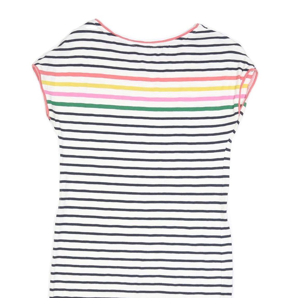 BODEN Womens White Navy & Multi Stripe Day Cotton Blend Short Sleeve Knee Length