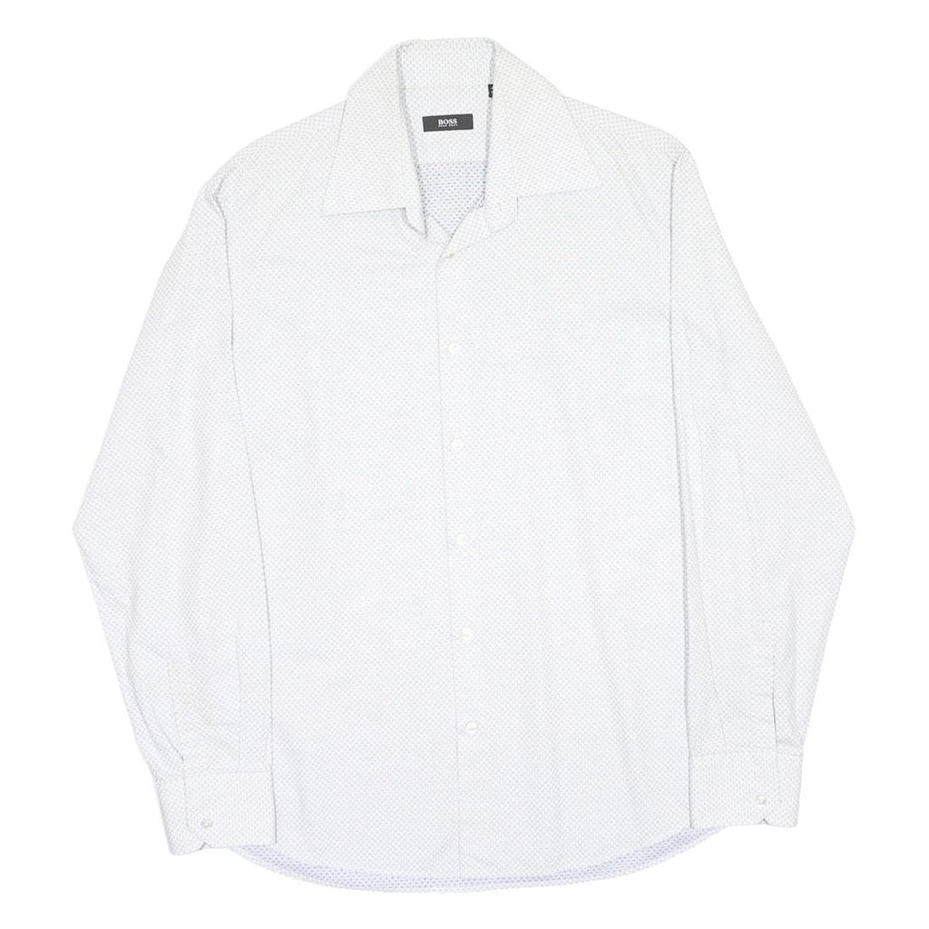 HUGO BOSS Mens White Patterned Shirt M Cotton Blend Formal Long Sleeve Button