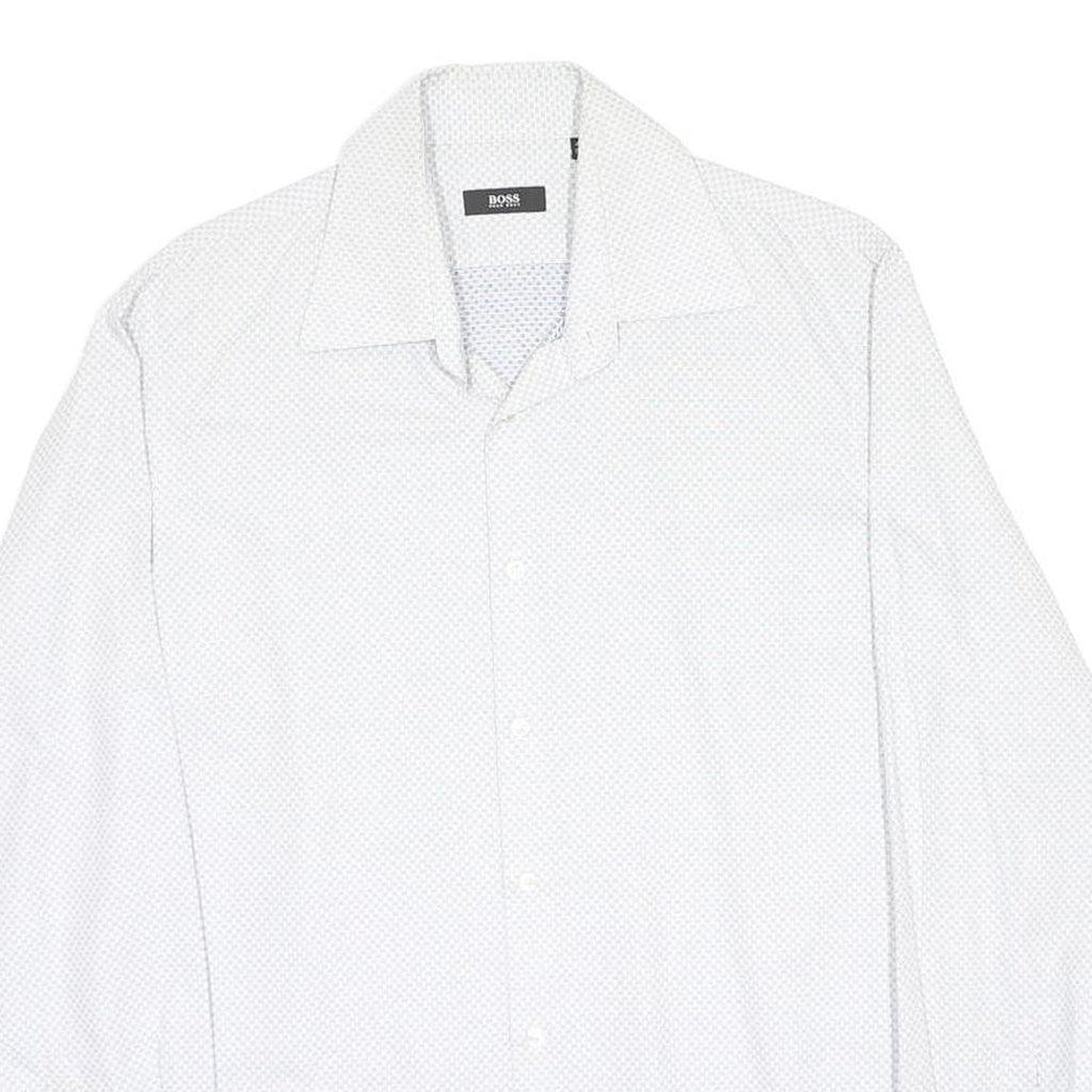 HUGO BOSS Mens White Patterned Shirt M Cotton Blend Formal Long Sleeve Button