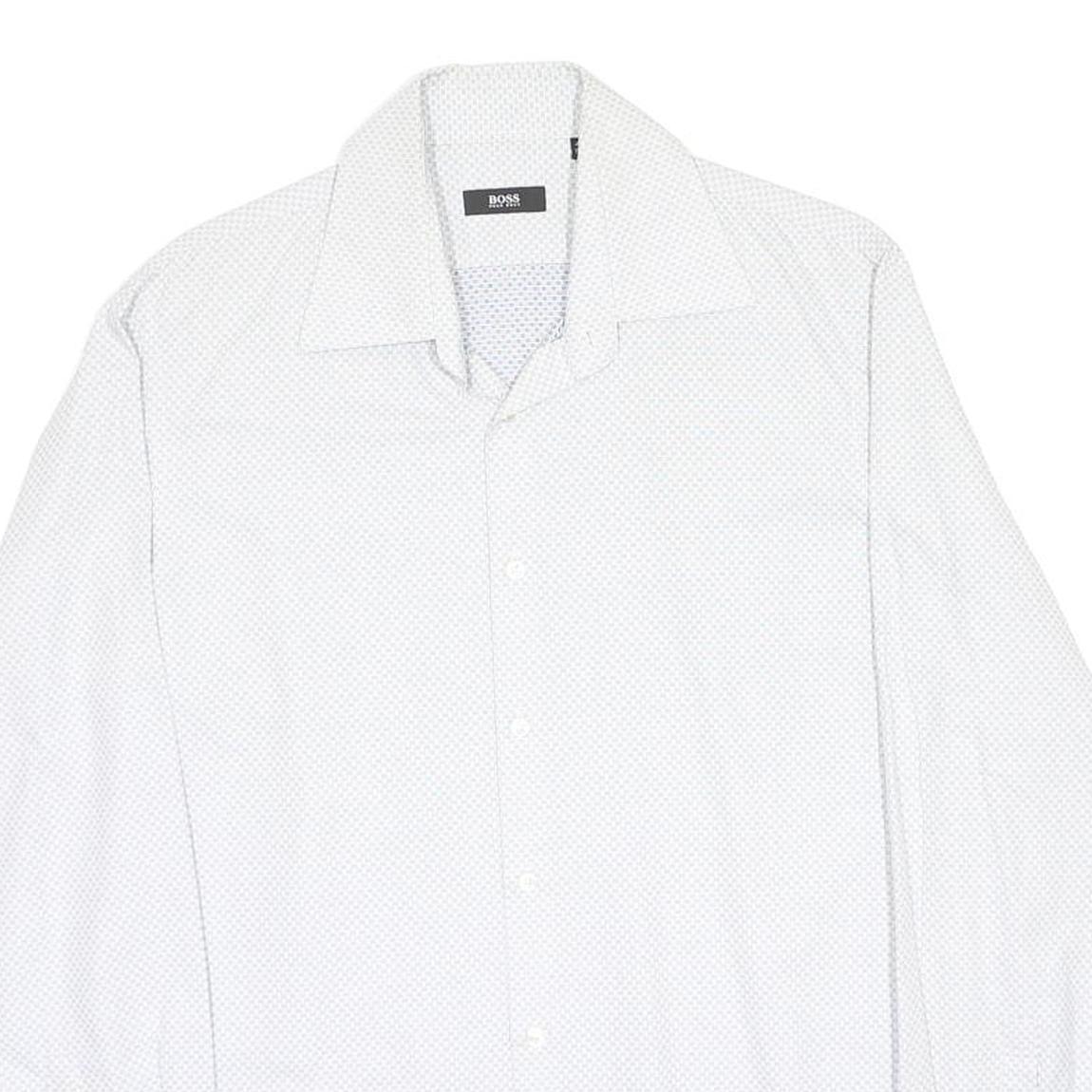 HUGO BOSS Mens White Patterned Shirt M Cotton Blend Formal Long Sleeve Button