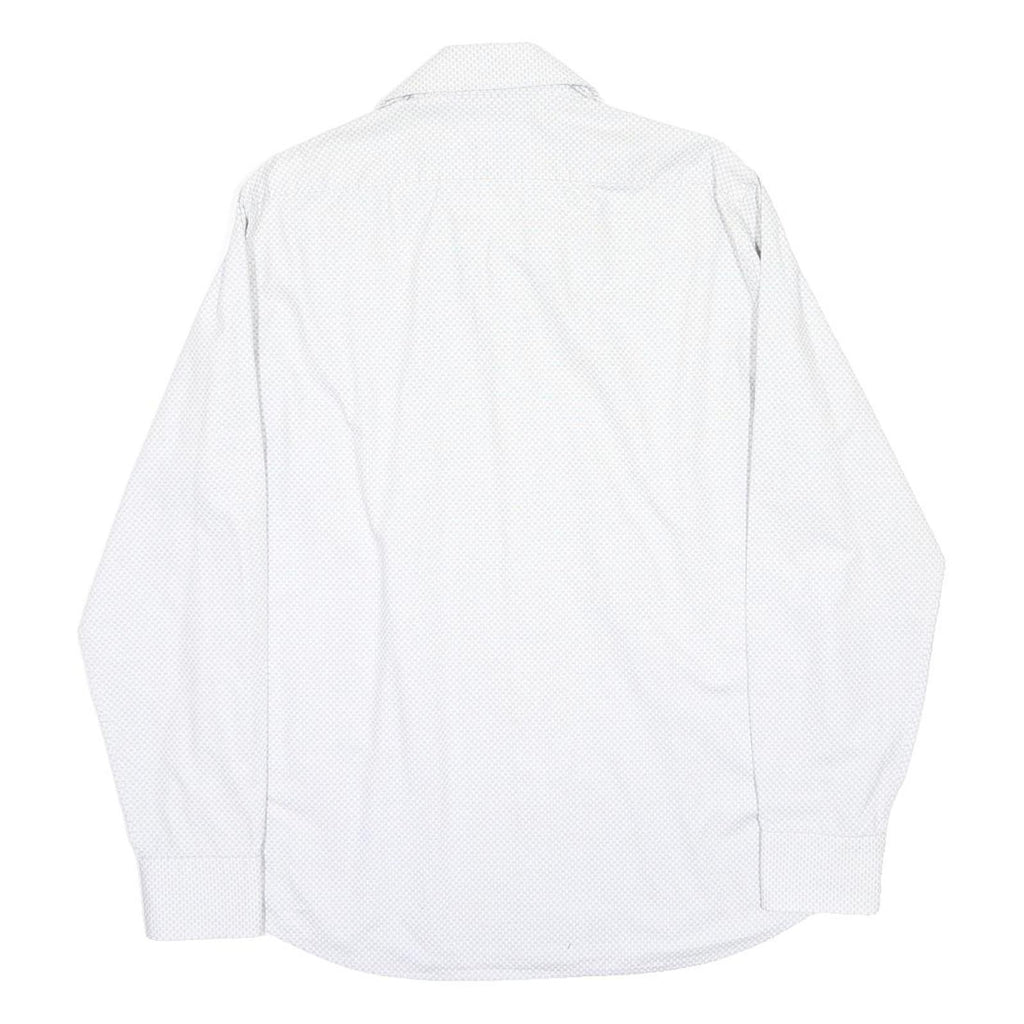 HUGO BOSS Mens White Patterned Shirt M Cotton Blend Formal Long Sleeve Button