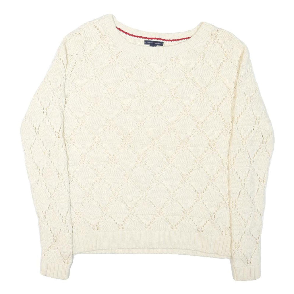 TOMMY HILFIGER Womens Cream Plain Pullover Patterned Round Neck Rib Knit Jumper