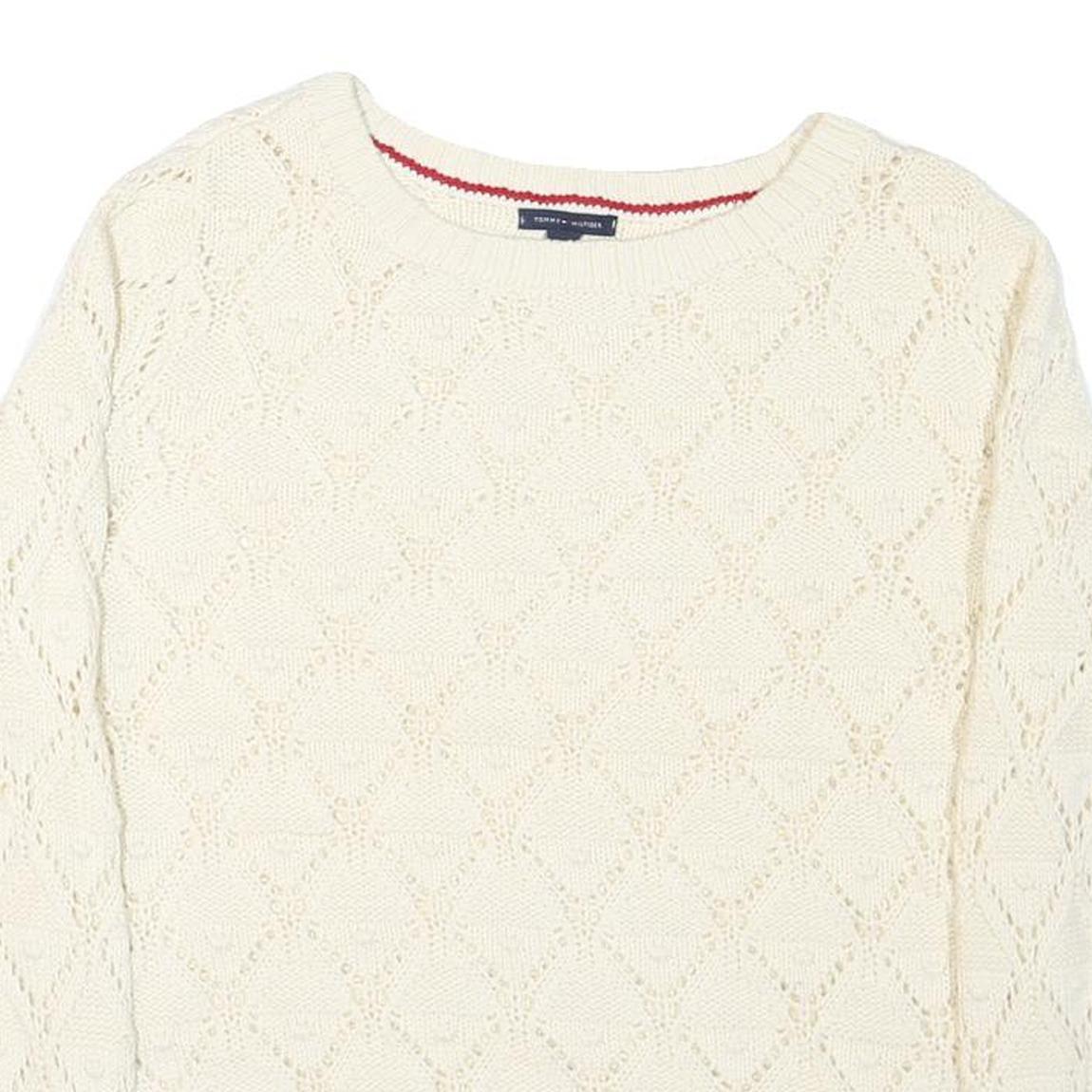 TOMMY HILFIGER Womens Cream Plain Pullover Patterned Round Neck Rib Knit Jumper