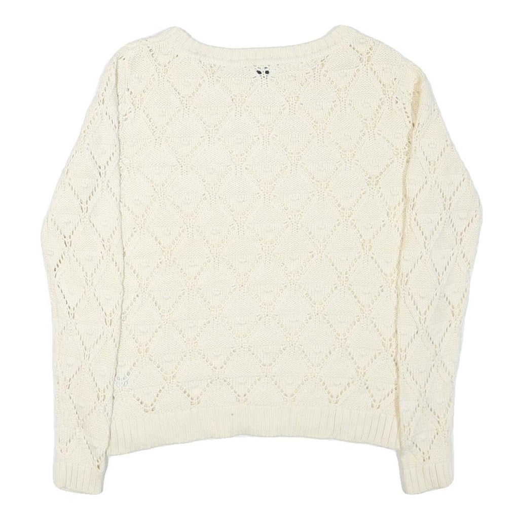 TOMMY HILFIGER Womens Cream Plain Pullover Patterned Round Neck Rib Knit Jumper
