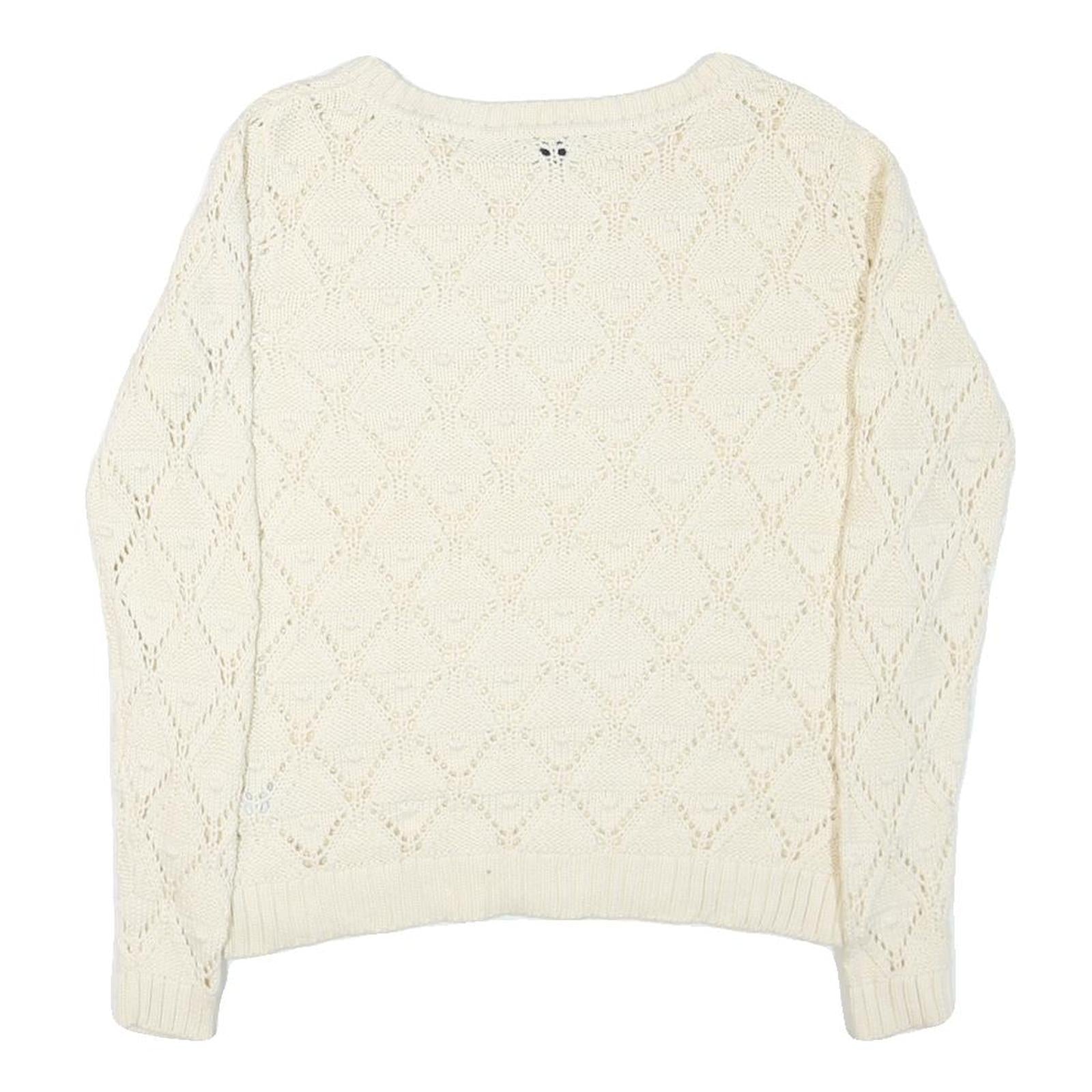 TOMMY HILFIGER Womens Cream Plain Pullover Patterned Round Neck Rib Knit Jumper