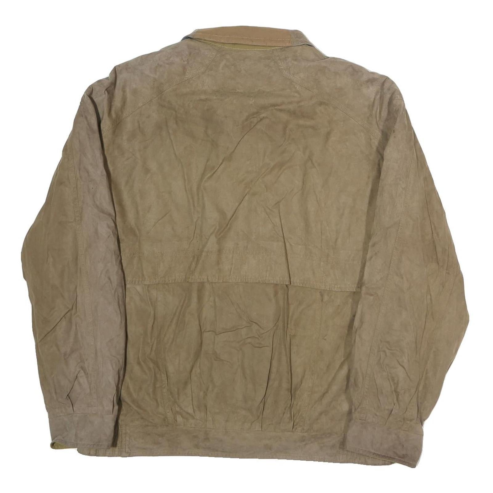 B.S.M Mens Brown Leather Button Jacket XL Soft Nubuck Casual Outerwear