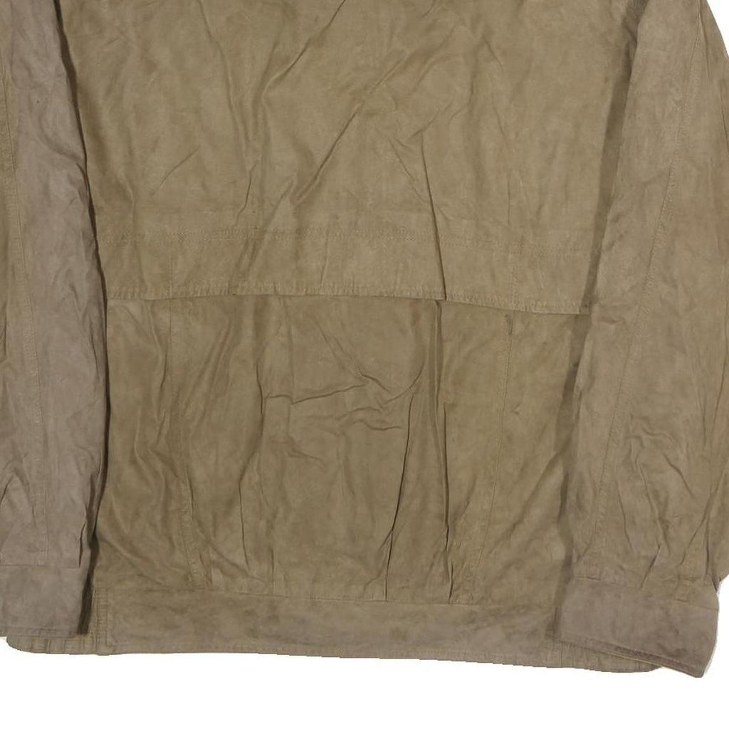 B.S.M Mens Brown Leather Button Jacket XL Soft Nubuck Casual Outerwear