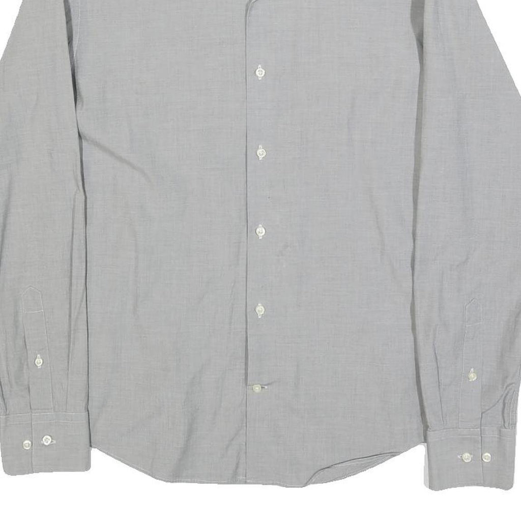 TED BAKER Mens Grey Cotton Blend Shirt M Classic Button Collar Long Sleeve
