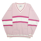 GREENLINE INTERNATIONAL Womens White & Pink Striped V-Neck Sweatshirt L Cotton
