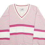 GREENLINE INTERNATIONAL Womens White & Pink Striped V-Neck Sweatshirt L Cotton