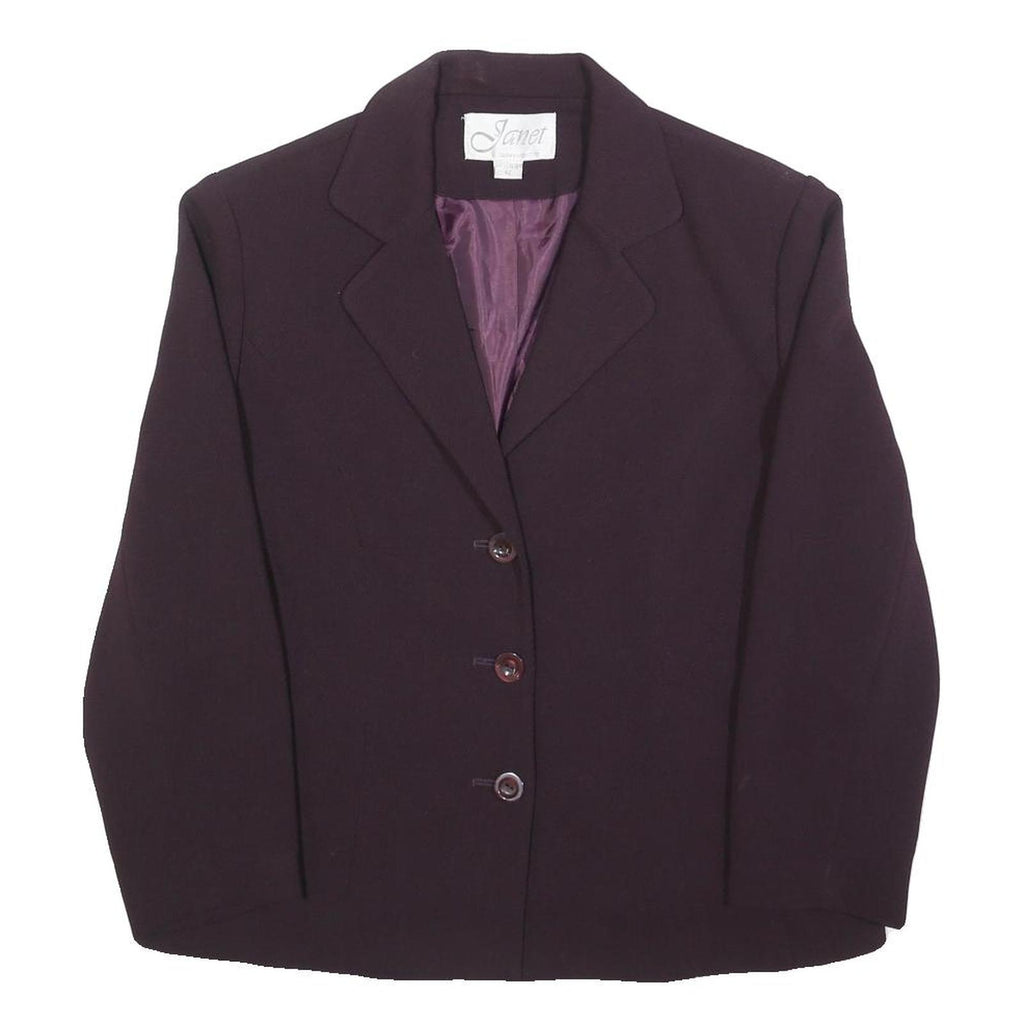 JANET Womens Purple Jacket M Woven Button Closure Classic Tailored