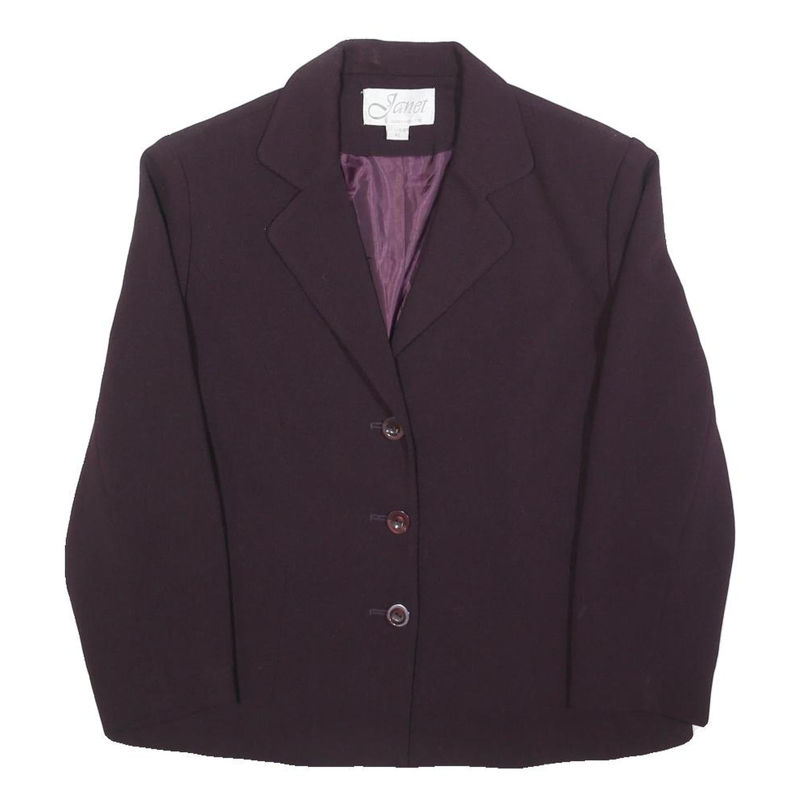 JANET Womens Purple Jacket M Woven Button Closure Classic Tailored