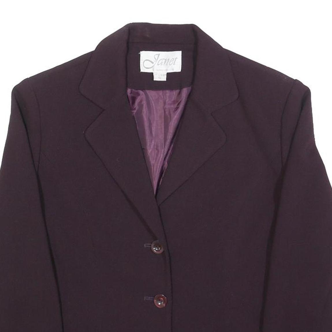 JANET Womens Purple Jacket M Woven Button Closure Classic Tailored