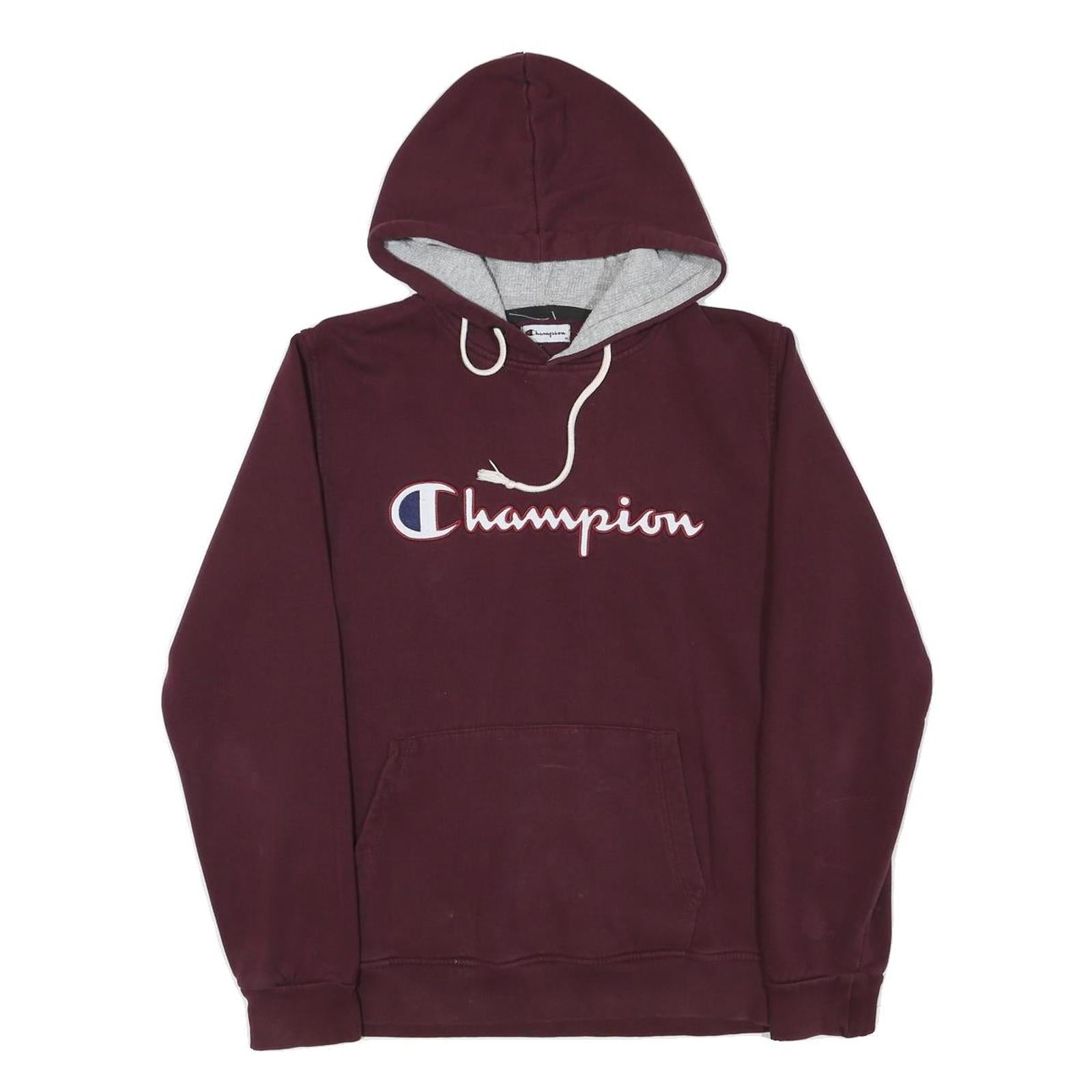 CHAMPION Mens Maroon & Grey Hoodie M Cotton Blend Pullover Drawstring Hood