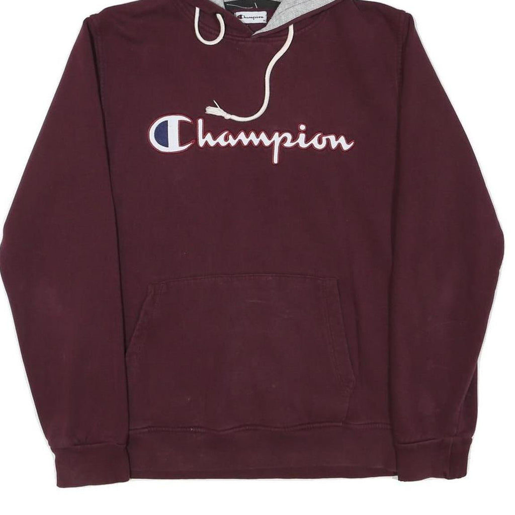 CHAMPION Mens Maroon & Grey Hoodie M Cotton Blend Pullover Drawstring Hood