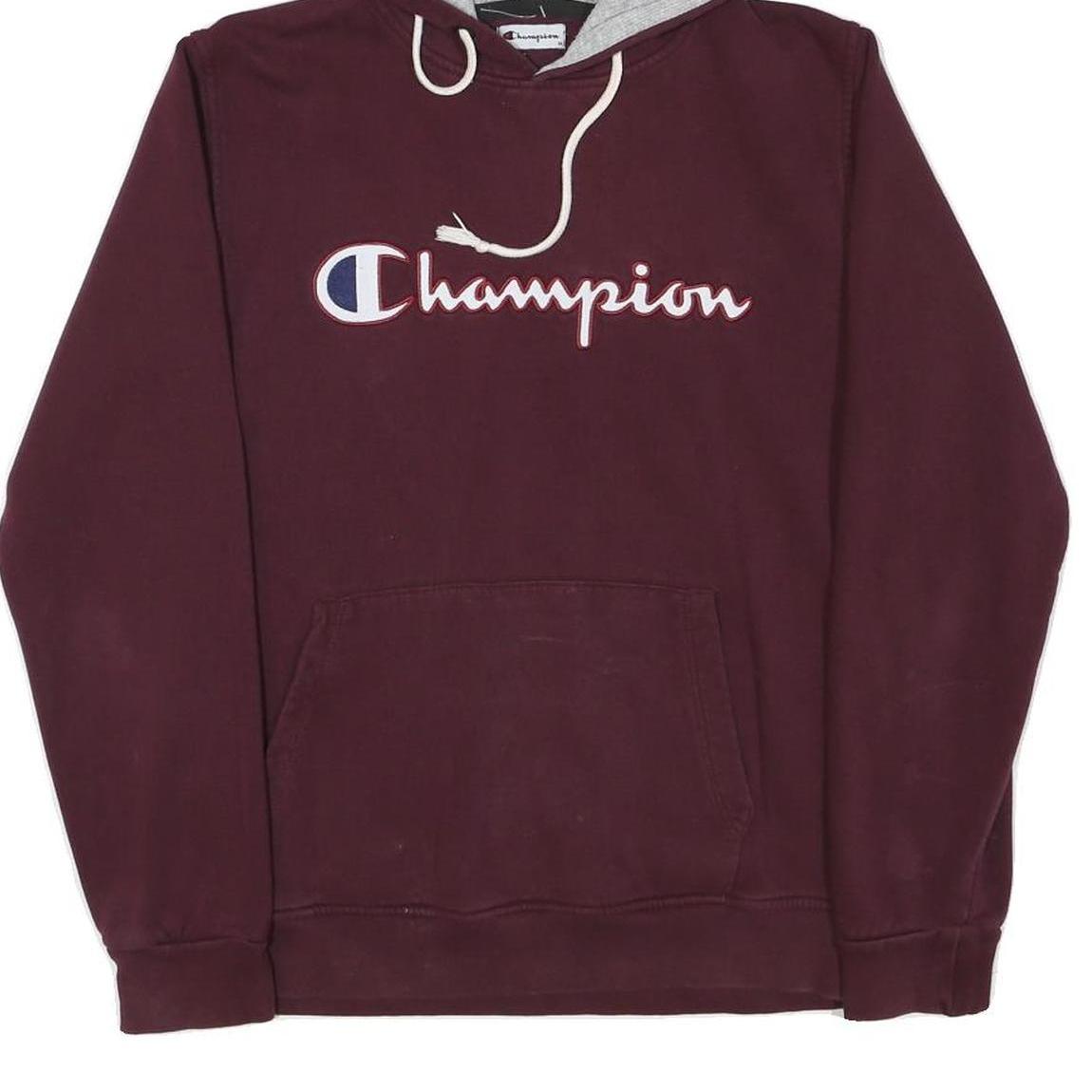 CHAMPION Mens Maroon & Grey Hoodie M Cotton Blend Pullover Drawstring Hood