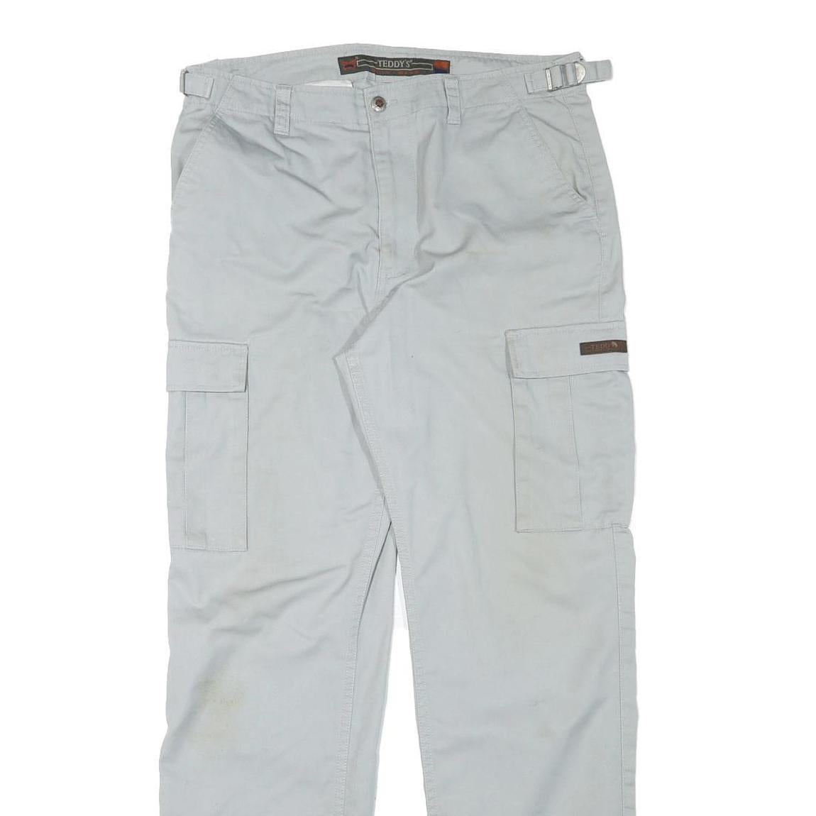TEDDYS Mens Regular Cotton Blend Light Grey Work Cargo Trousers W33 L32