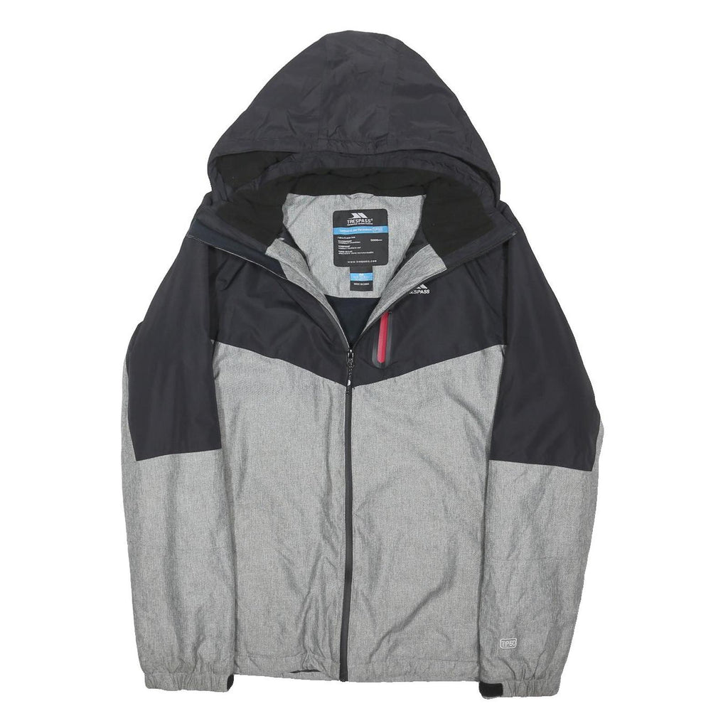 TRESPASS Mens Grey & Black Outdoor Jacket M Polyester Blend Zip Hooded