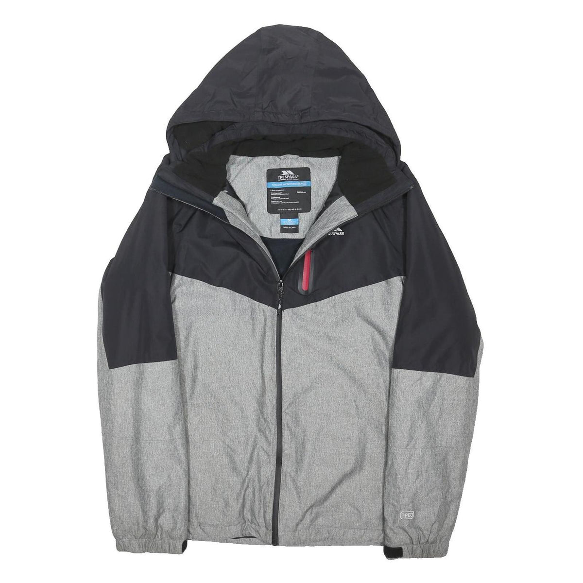 TRESPASS Mens Grey & Black Outdoor Jacket M Polyester Blend Zip Hooded