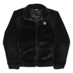 FILA Womens Black Faux Fur Jacket M Polyester Blend Zip Logo Casual