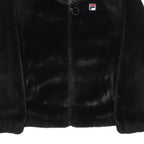 FILA Womens Black Faux Fur Jacket M Polyester Blend Zip Logo Casual