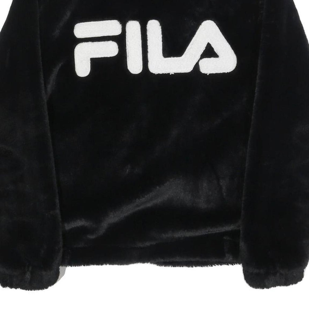 FILA Womens Black Faux Fur Jacket M Polyester Blend Zip Logo Casual