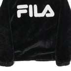 FILA Womens Black Faux Fur Jacket M Polyester Blend Zip Logo Casual