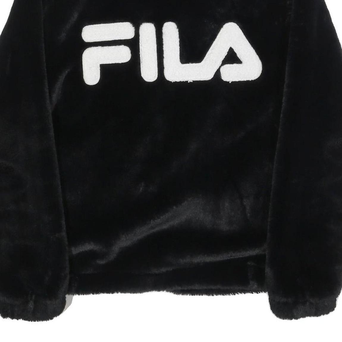 FILA Womens Black Faux Fur Jacket M Polyester Blend Zip Logo Casual