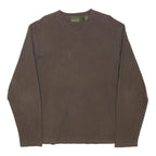 TIMBERLAND Mens Brown Long Sleeve V-Neck Plain T-Shirt L Cotton Jersey Casual