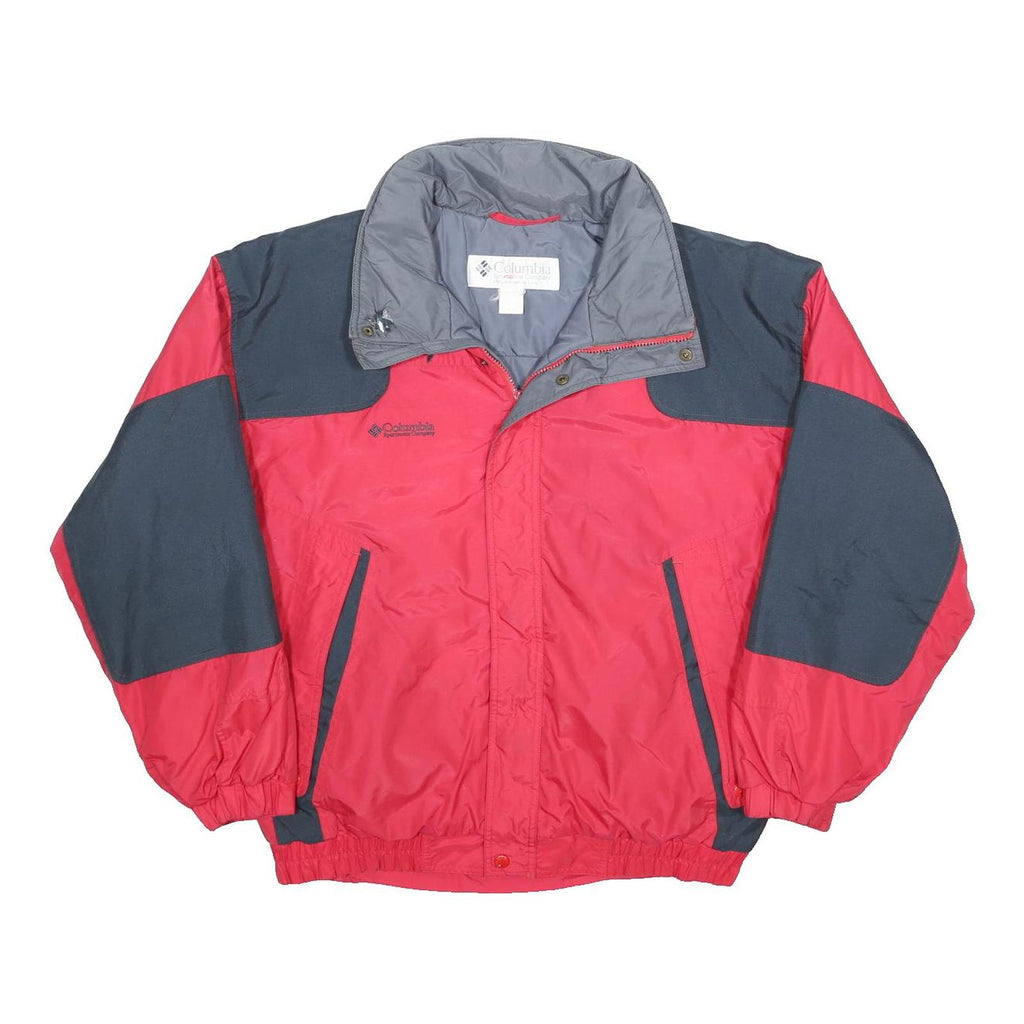 COLUMBIA Mens Red & Grey Colourblock Nylon Windbreaker Jacket L Stand-Up Collar